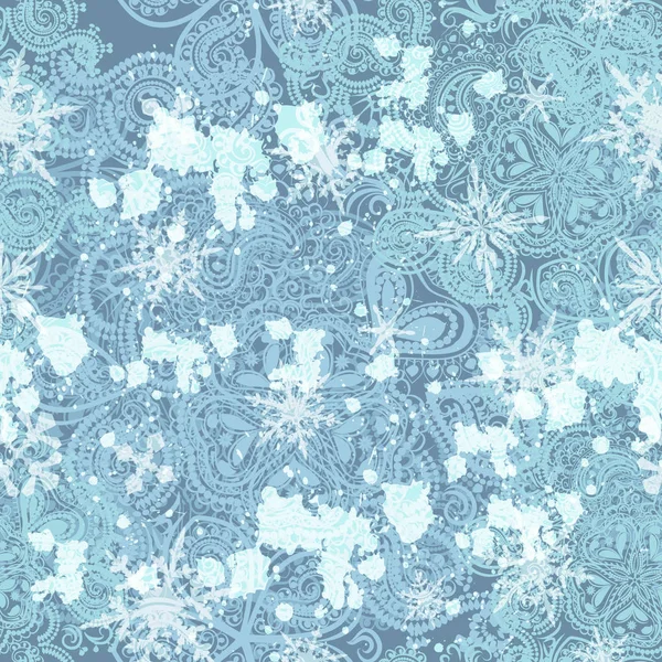 Mooie elegante sneeuwvlokken ornament patroon in blauwe kleur. Ide — Stockvector