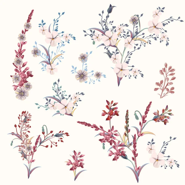 デザインのためのベクターフィールドの花のセット — ストックベクタ