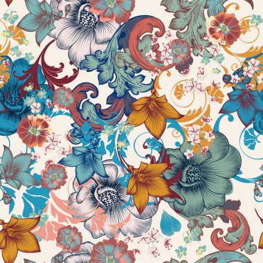 Çiçek ve süs ile Moda vektör vintage zarif desen