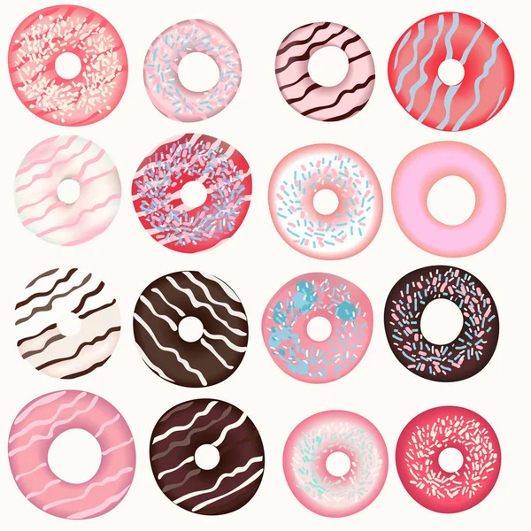 Collectie van vector zoete roze, bruine, beige donuts voor design — Stockvector