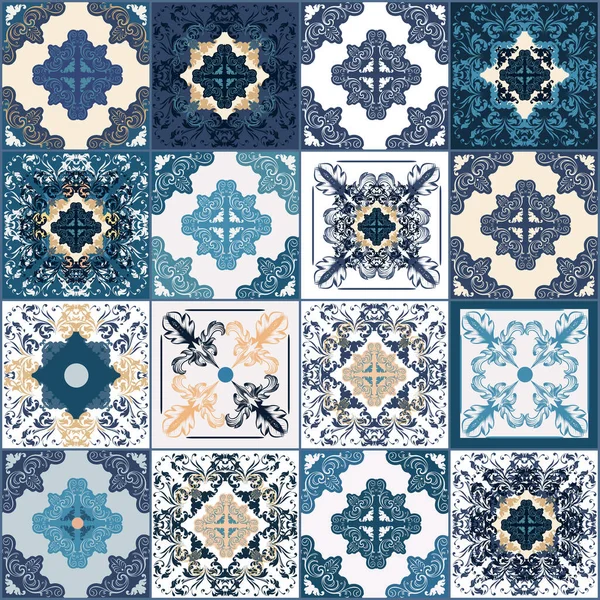 Традиционные Декоративные Плитки Декоративного Цвета Azulejos Португальском Стиле Абстрактный Фон — стоковый вектор