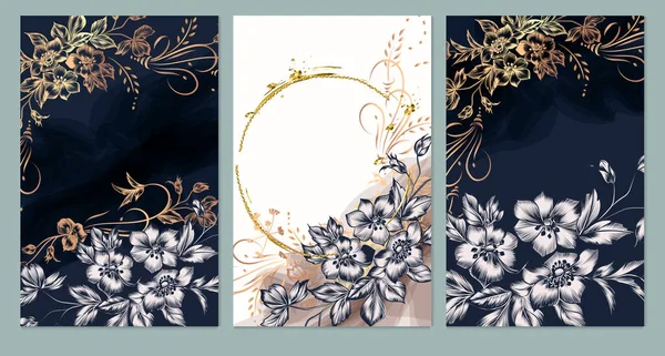 Набір Листівок Елегантними Квітами Листям Весільна Старовинна Концепція Квітковий Плакат — стоковий вектор