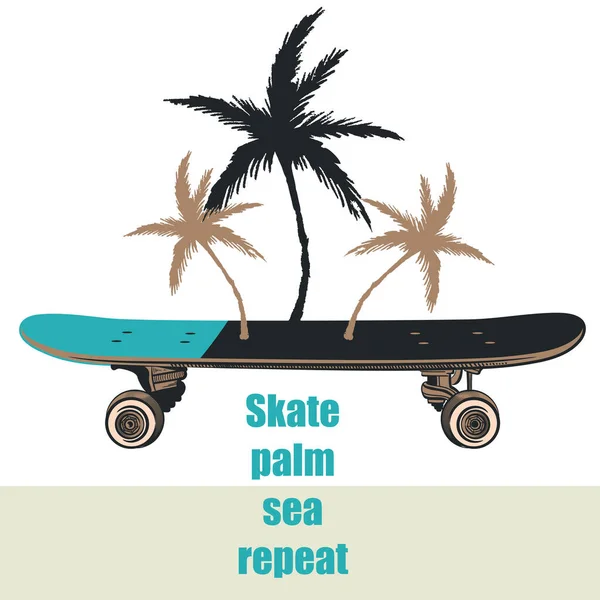 Mode Illustration Med Skateboard Och Handflator Skridsko Palm Hav Upprepa — Stock vektor