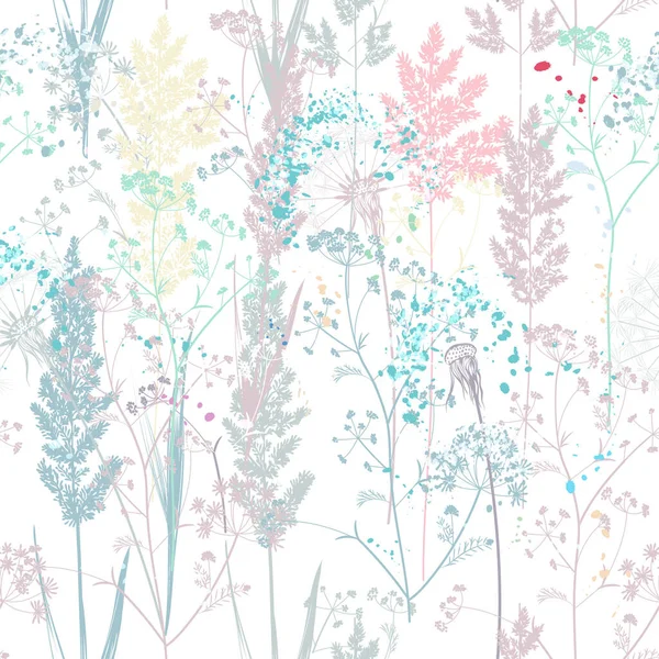 Floral Vecteur Rustique Motif Sans Couture Avec Des Plantes Pastel — Image vectorielle