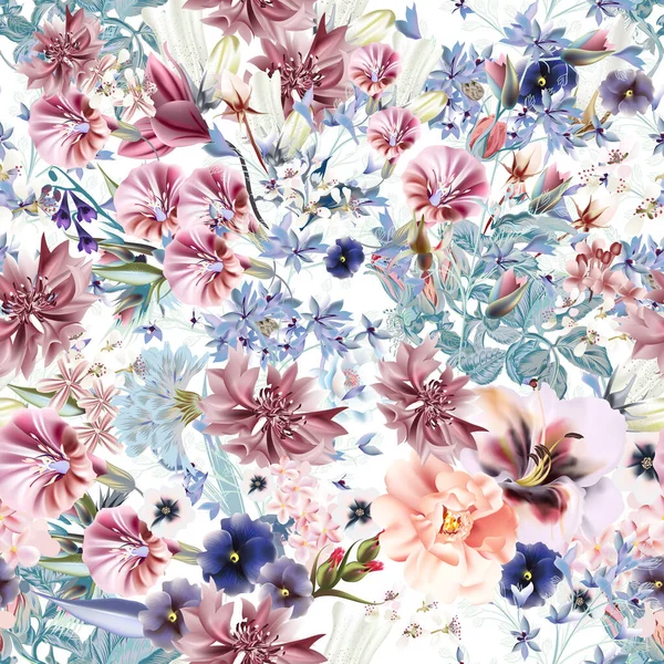 Floral Spring Illustration Mit Rosa Glocken Blumen Und Pflanzen — Stockvektor