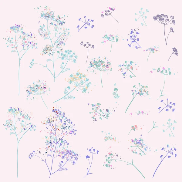 Колекція Векторних Сільських Елегантних Квітів Рослин Квітів Вінтажному Акварельному Стилі — стоковий вектор