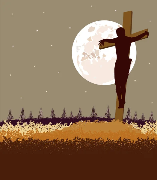 Fond Jésus Croix Avec Lune Retour — Image vectorielle