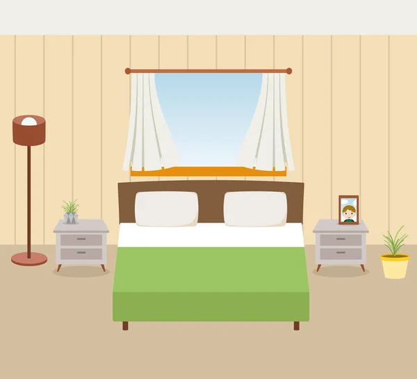 Chambre Avec Mobilier Fenêtre Illustration Style Plat — Image vectorielle