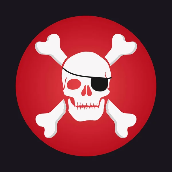 Crânio Ossos Cruzados Ícone Plano Pirata Olho Jolly Roger — Vetor de Stock