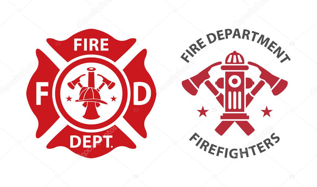 Fire department logos, set of modern and vintage