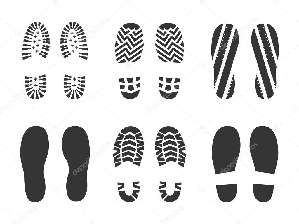 Footprints human shoes silhouette in black color