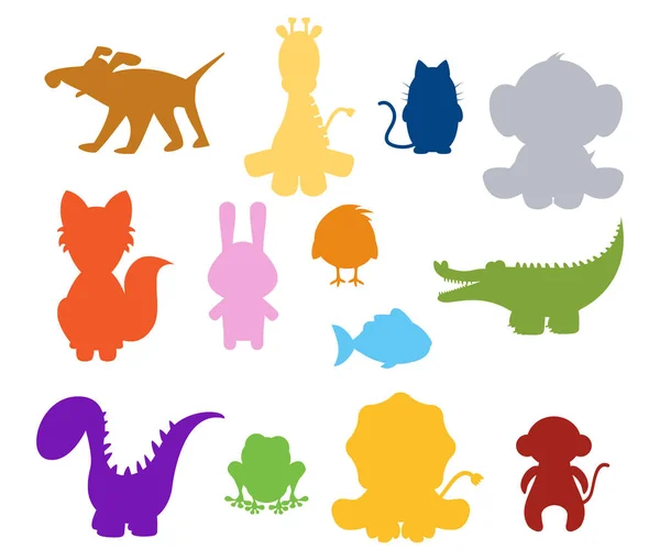 Color Baby Silhouette Animals Set — Stock Vector