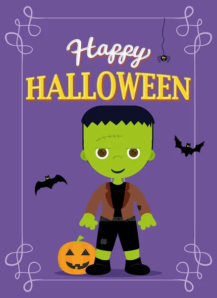 Halloween cartaz frankestein traje — Vetor de Stock