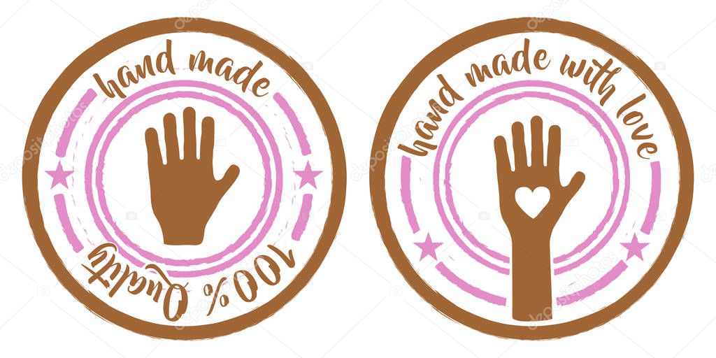 Set of two hand made stamps pink and brown