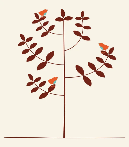 Aves en el árbol — Vector de stock