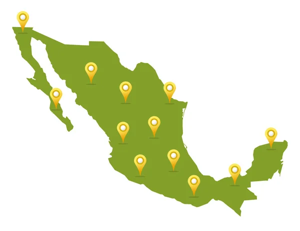 Mexiko-Karte mit Stecknadeln — Stockvektor