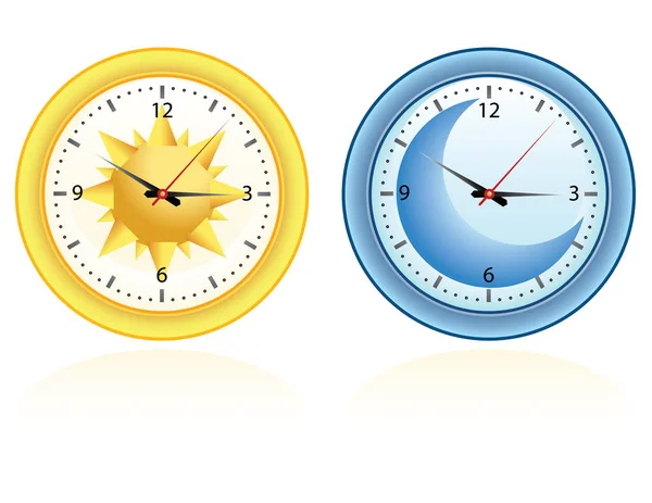 Dia Noite Conjunto Dois Relógios Tempo — Vetor de Stock