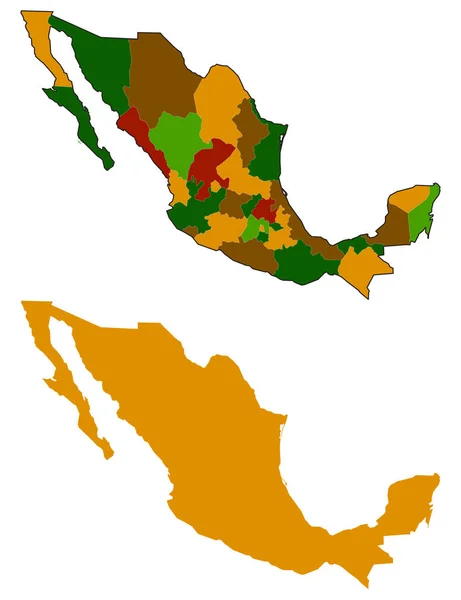 Mexico Mappa Silhouette Tutti Gli Stati — Vettoriale Stock