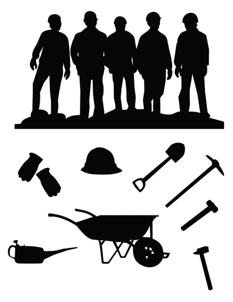 Silhouette Five Miners Stuff — Stock Vector