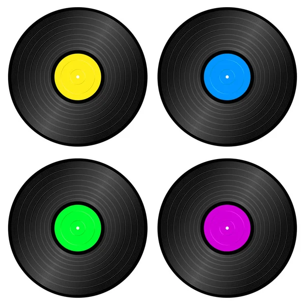 Set Four Color Vintage Vinyl Records — Stock Vector