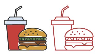 fast food simgeleri, renk ve özet biçimi