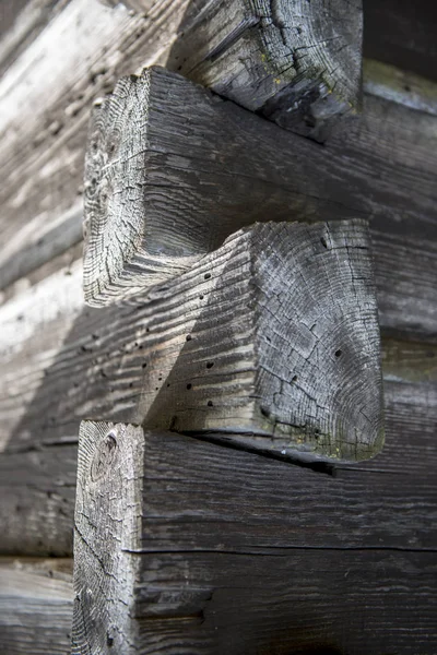 Fragment Coin Vieille Maison Bois Rond Ferme Texture Bois — Photo