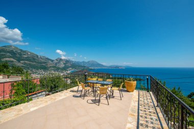 Huge terrace with a beautiful view of the city of Sutomore and the mountains of Montenegro