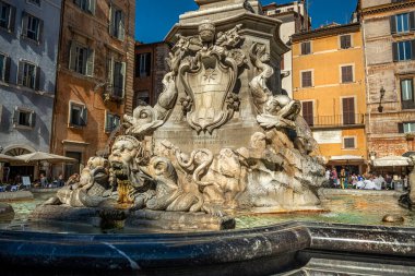 Historic fountain in Rotonda Square near the Pantheon. Rome, Italy, Europe.