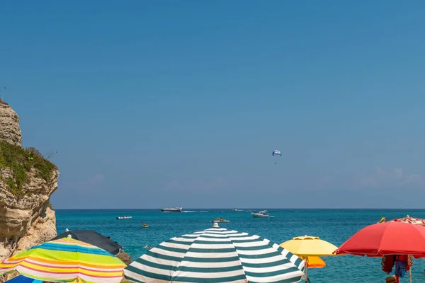 Colorful Umbrellas Set Seafront Tropea — Stock Photo, Image