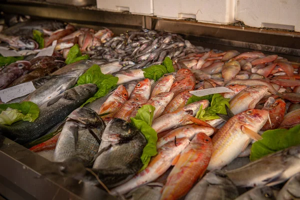 Киоск Свежей Рыбой Уличном Рынке — стоковое фото