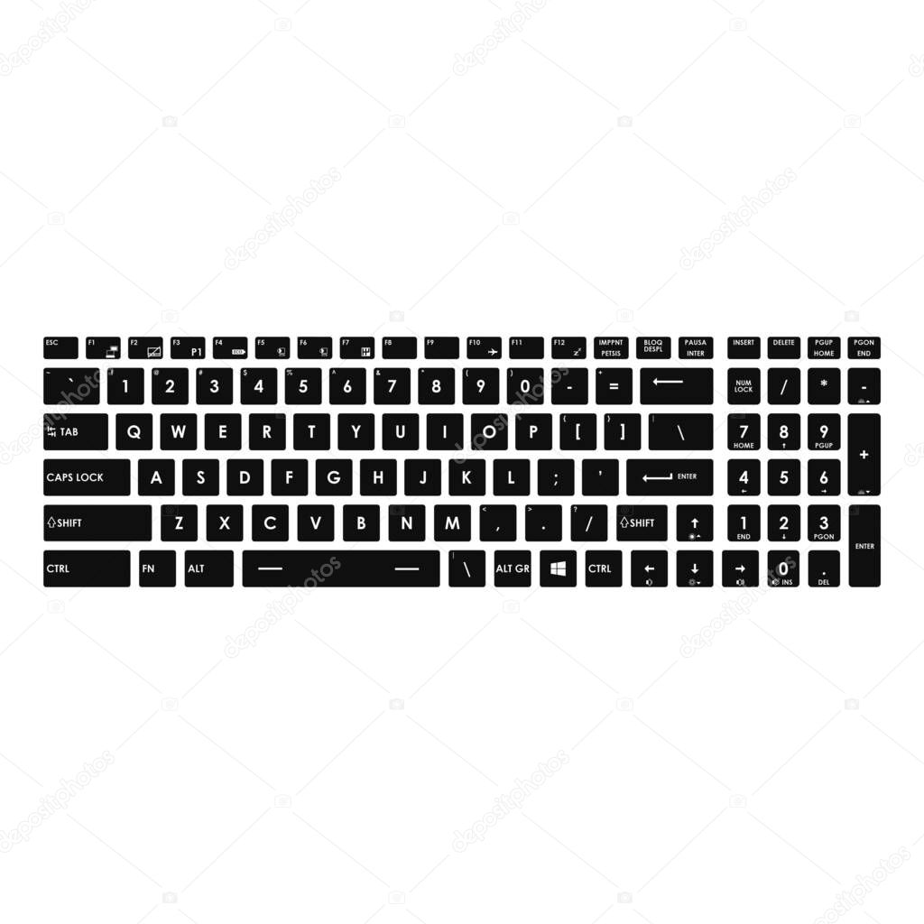 vectorial illustration the a keyboard with fn icons numeric pad and functions keys