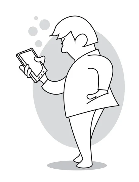 Hombre Leyendo Escribiendo Mensajes Texto Teléfono Dibujos Animados Vector Ilustración — Archivo Imágenes Vectoriales