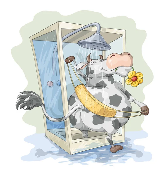 Mutlu inek çiçek ağzında bir duş al