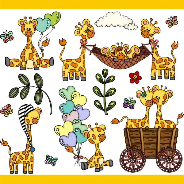 Mignon Ensemble Girafe Éléments Numériques — Image vectorielle