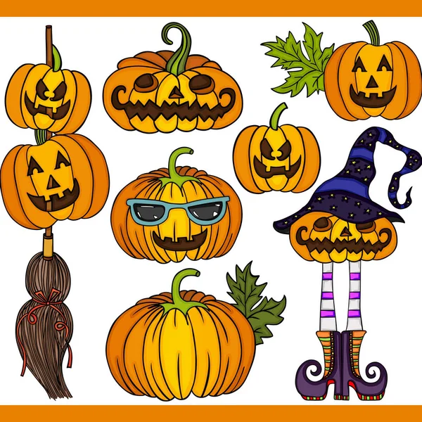 Ensemble Citrouille Halloween Éléments Numériques — Image vectorielle