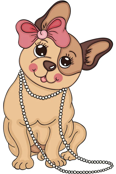 Chiot Chien Mignon Avec Collier Arc Cheveux — Image vectorielle