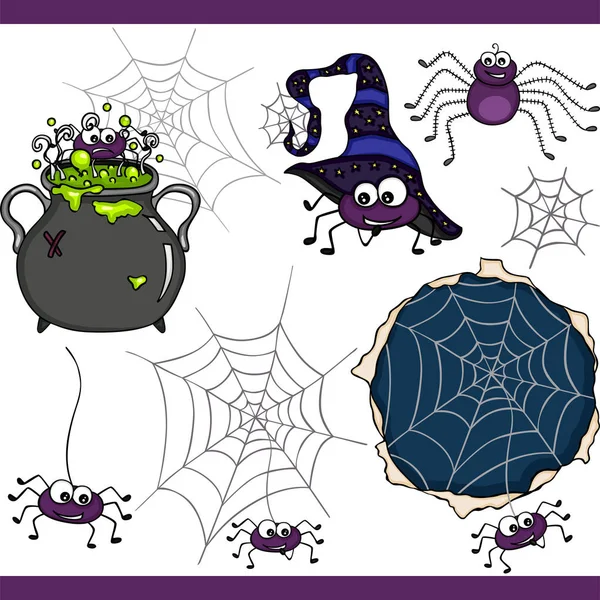 Halloween Spider Set Digital Elements — Stock Vector