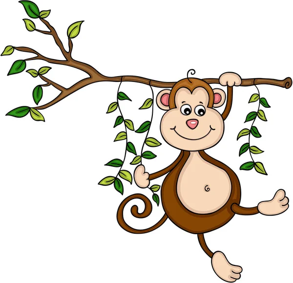 猴子挂在丛林中的树上 — 图库矢量图片
