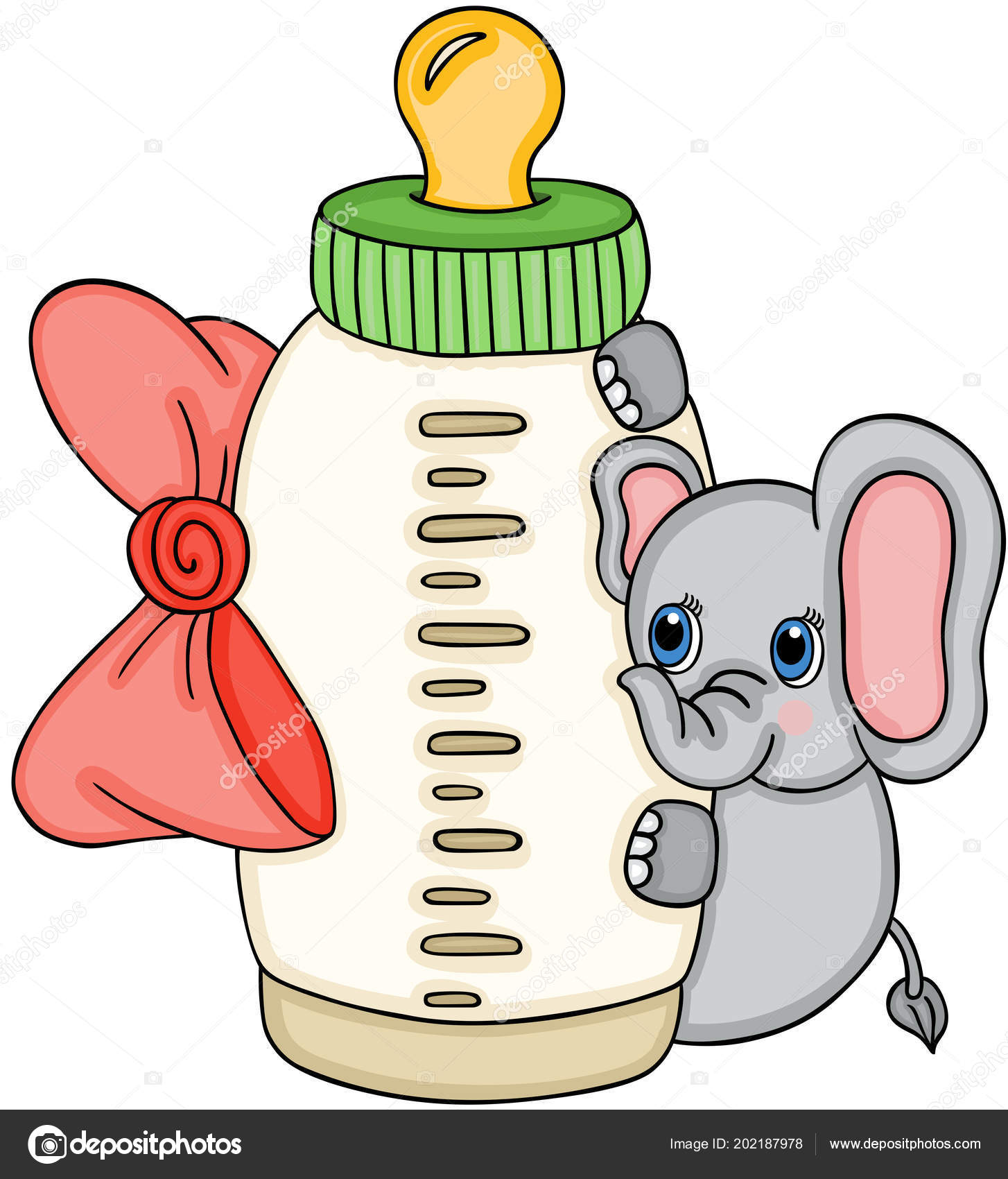 Download Cute Elephant Baby Milk Bottle ⬇ Vector Image by ...