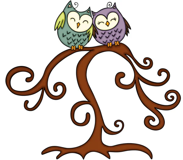 Couple Owl Tree — Stock Vector