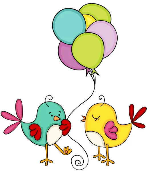Niedliches Paar Vogel Mit Luftballons — Stockvektor