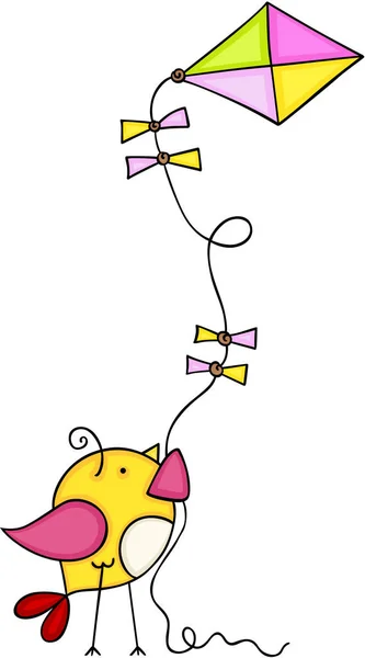 Cute Bird Flying Kite — Stock Vector