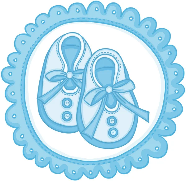 蓝色婴儿鞋圆形标签 — 图库矢量图片