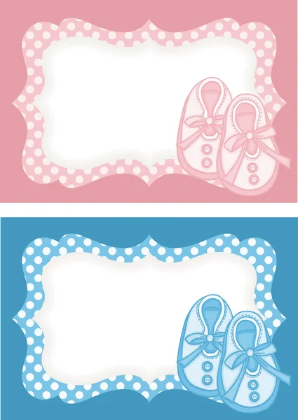 Roze Blauwe Baby Schoenen Label — Stockvector