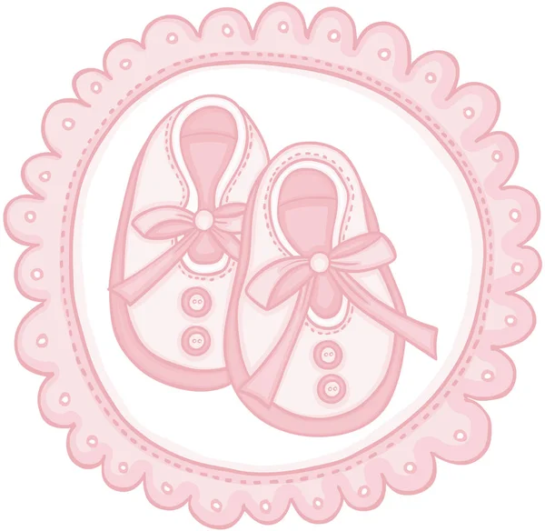 Roze Babyslofjes Ronde Label — Stockvector