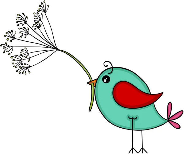 Karahindiba Çiçekli Mavi Kuş — Stok Vektör