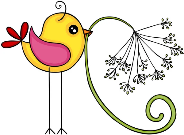 Žlutý Pták Pampeliška Květ — Stockový vektor
