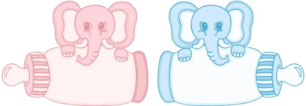 Elefante Rosa Azul Con Biberón — Vector de stock