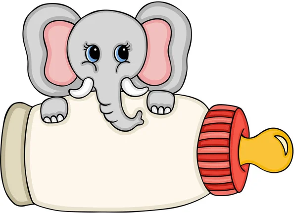 Niedlicher Elefant Mit Babymilchflasche — Stockvektor
