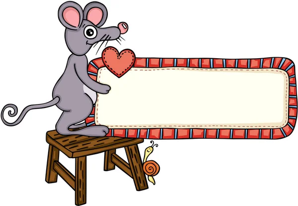Ładny Myszy Trzymając Znak Puste Etykiety Miłości — Wektor stockowy